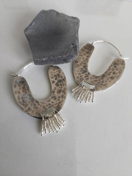 Large Silver Hammered Hoop Earrings