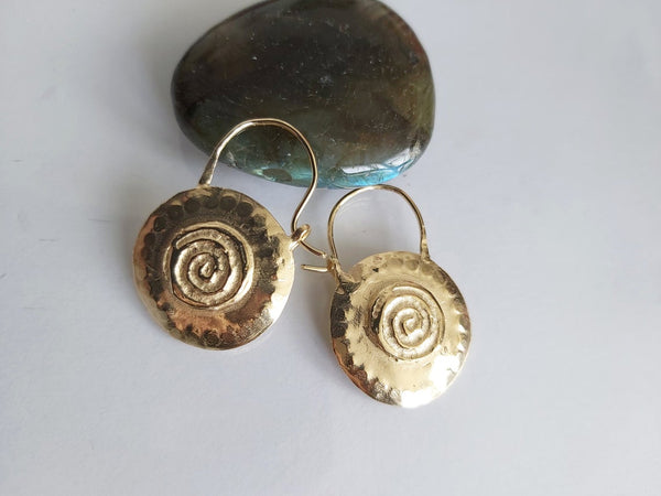 Round Gold Hoop Spiral Earrings