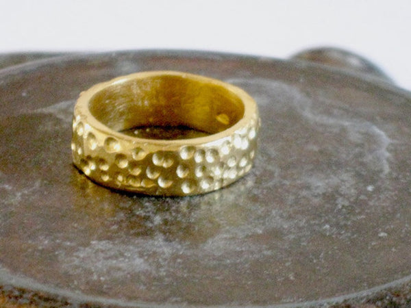 Hammered Solid 14k Gold Wedding Band