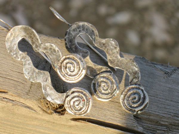 Long Spiral Dangle Sterling Earrings.