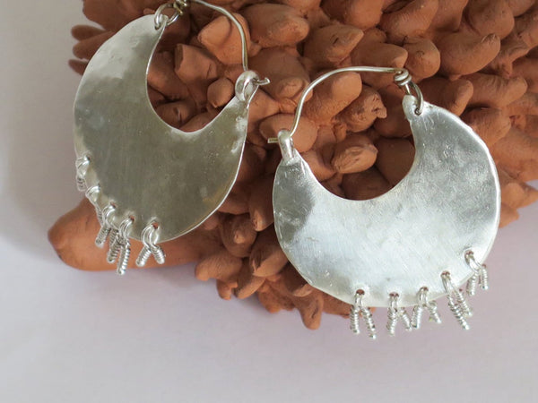 Large Hammered Silver Hoop Earrings