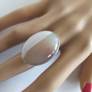 Unusual Oval Agate and Silver Ring