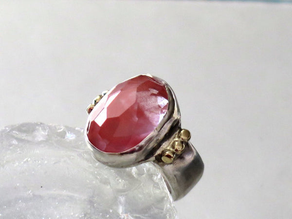 Two Tone Rose Cut Pink Stone Ring