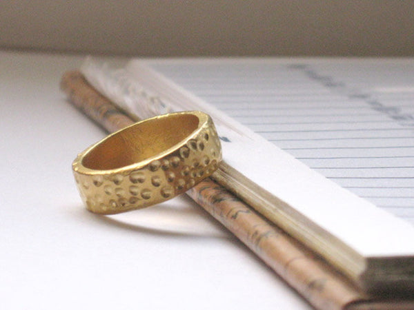 Hammered Solid 14k Gold Wedding Band