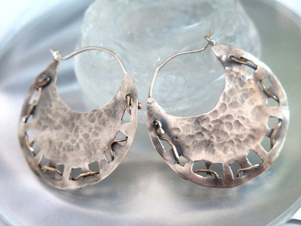 Large Hammered Textured Sterling Silver Hoops