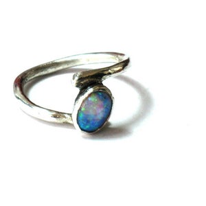 Minimalist Blue Silver Opal Ring