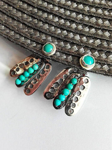 Stud Dangle Silver and Turquoise Ear Jackets