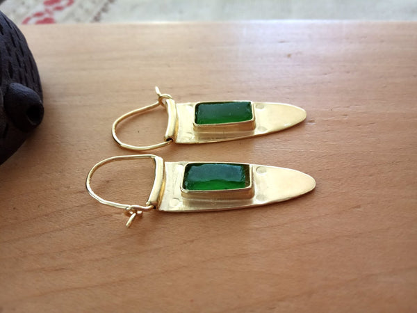 Statement Green Sea Glass Ear Hoops