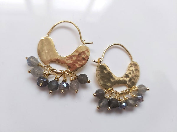 Gold Labradorite Hoop Earrings