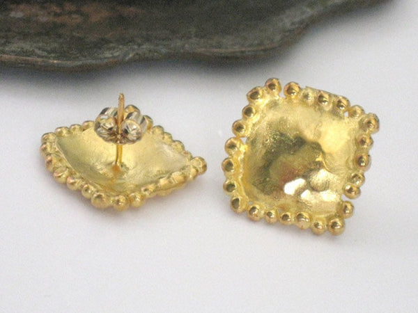 Gold Square Handmade Earring Studs