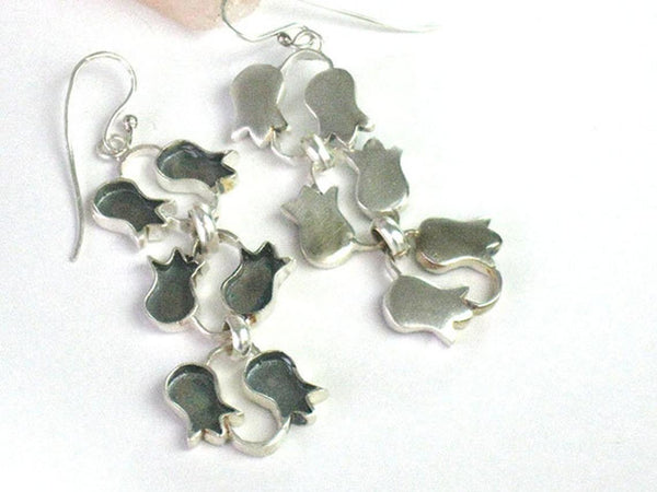 Long Silver Flower Dangle Earrings.