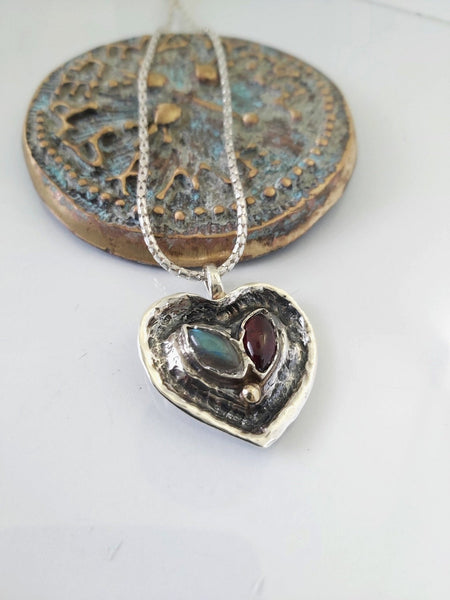 Handmade Silver Stones Heart Necklace