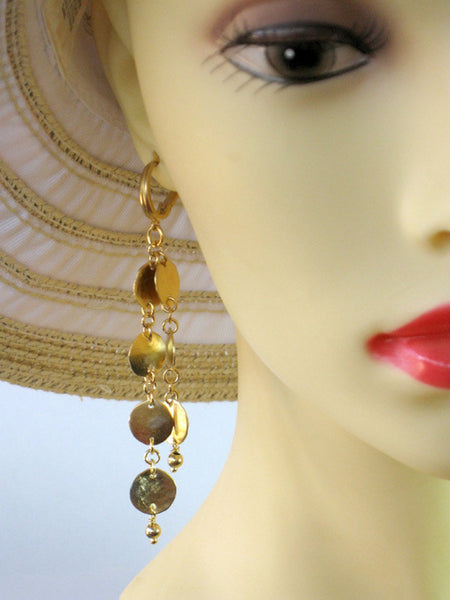 Long Gold Hammered Chain Dangle Earrings