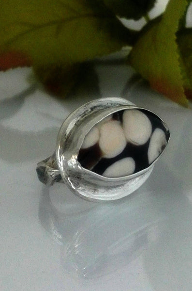 Eye Shaped Peanut Wood Sterling Ring