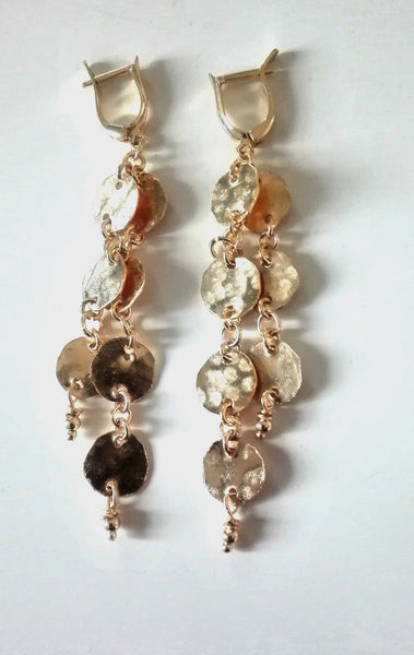 Long Elegant Gold Dangle Earrings.