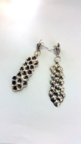 Elegant Hammered Long Silver Earrings