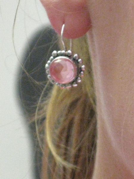 Sterling Pink Stone Dangle Earrings