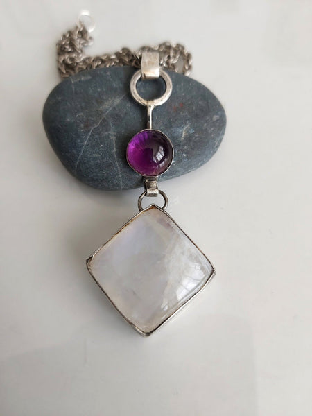 Sterling Y Moonstone Amethyst Necklace.