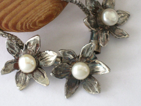 Sterling Silver Pearl Flower Necklace