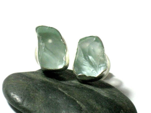 Small Aqua Glass Silver Studs