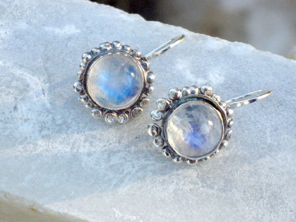 Silver Dangle Earrings with Moonstones