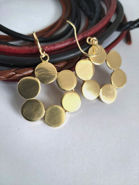 Circle Gold Earrings,Gold Geometric Earrings,Modern Geometric Dangles,Statement Dangles,Flat Earrings,Statement Earrings,Mother's Day Gift