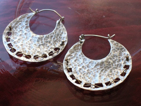 Large Hammered Textured Sterling Silver Hoops