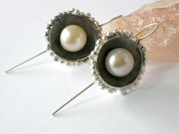 Statement Pearl Silver Dangle Earrings