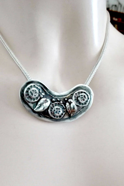 Nature Inspired Necklace, Nature Pendant, Garden Necklace, Sculpted Pendant, Sterling Silver Jewelry, Chunky Pendant, Statement