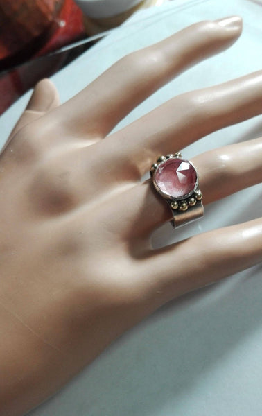 Solid Silver and Gold Pink Stone Ring.