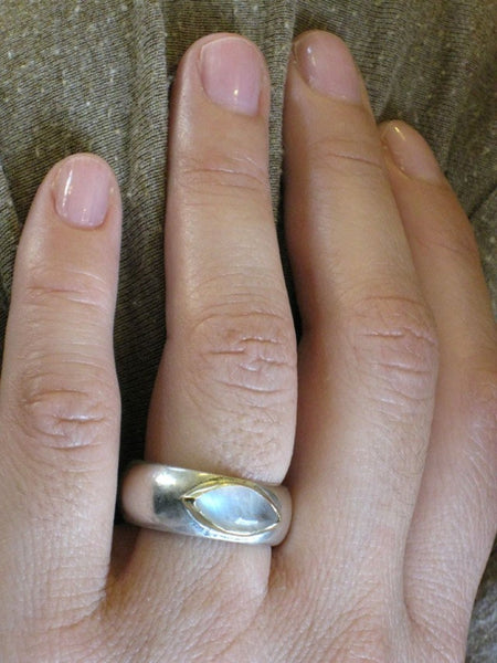 Moonstone Eye Shaped Silver Ring