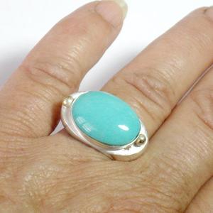 Silver Gold Oval Turquoise Ring