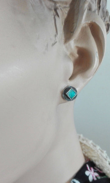 Stud Earrings, Opal Studs, Minimalist Earrings, Opal Sterling Studs, Blue Opal Studs, Square Opal, October Birthstone, Bridal Jewelry,