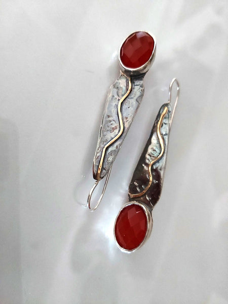 Two Tones Carnelian Dangle Earrings