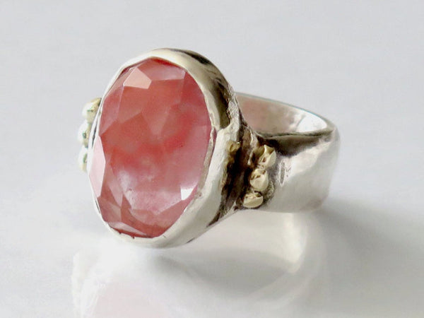 Two Tone Rose Cut Pink Stone Ring