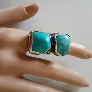 Raw Turquoise Stone  Silver  Ring