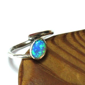 Minimalist Blue Silver Opal Ring