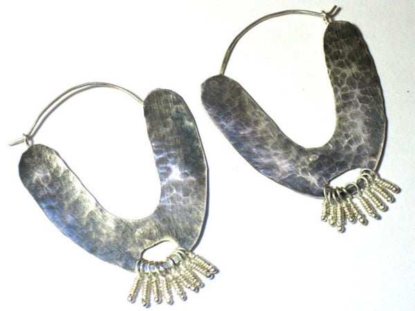 Large Silver Hammered Hoop Earrings