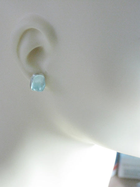 Small Aqua Glass Silver Studs