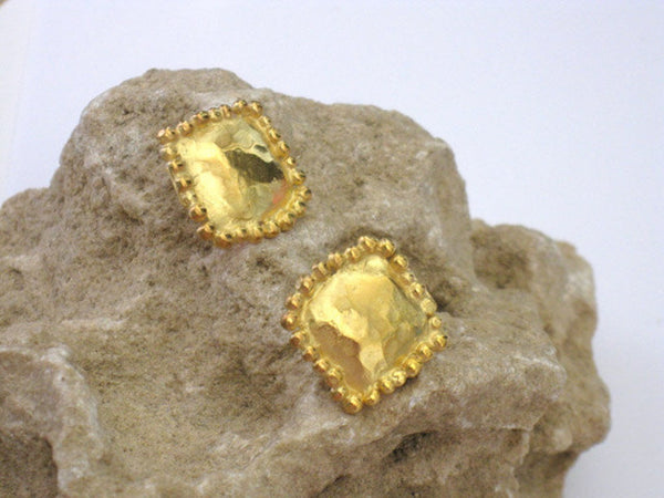 Square Yellow 18K Gold Vermeil Stud Earrings