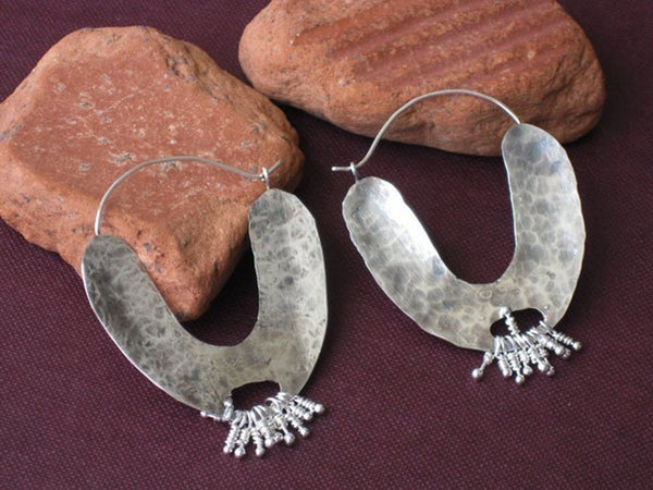 Large Silver Hammered Hoop Earrings