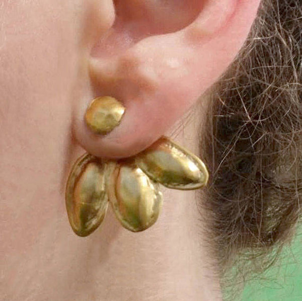 Yellow Gold Ear Jacket Leaf Earrings