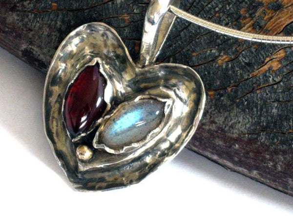 Handmade Silver Stones Heart Necklace