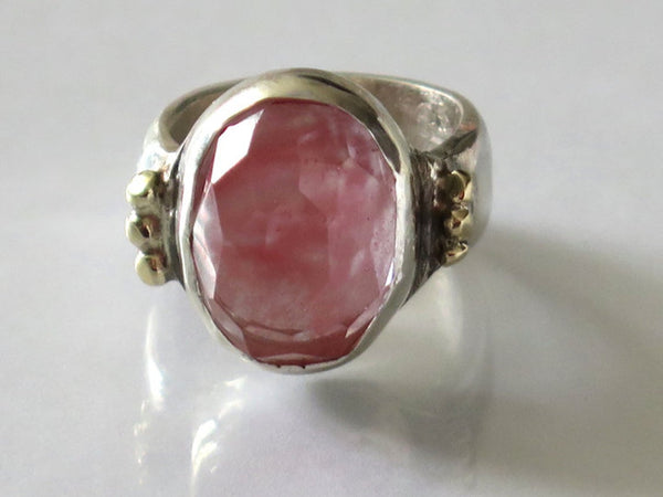 Two Tone Rose Cut Pink Stone Ring