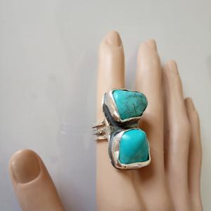 Raw Turquoise Stone  Silver  Ring