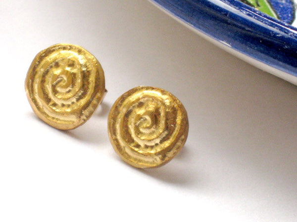 Yellow Gold Spiral Stud Earrings