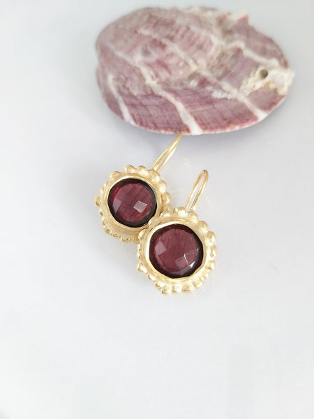 Gold Garnet Dangle Earrings