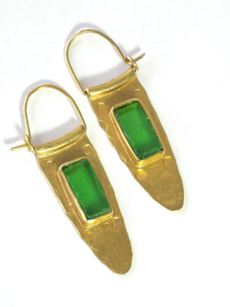 Statement Green Sea Glass Ear Hoops