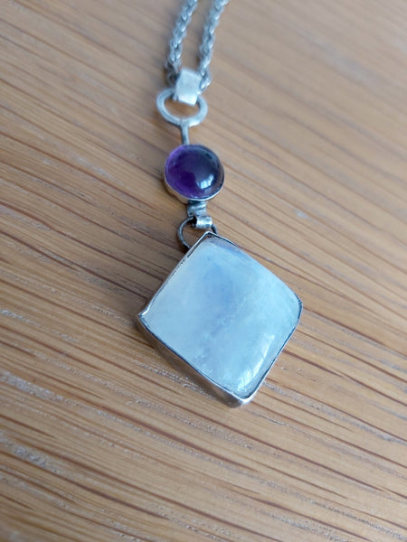 Sterling Y Moonstone Amethyst Necklace.