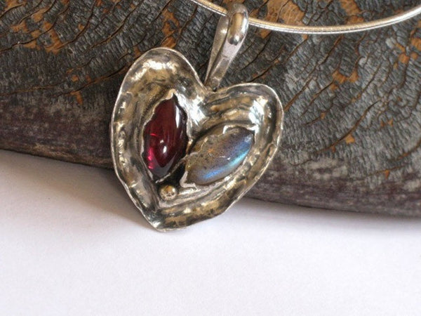 Handmade Silver Stones Heart Necklace